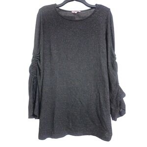 Juicy Couture Black Sparkle Ruched Sleeve Sweater Top Size L EUC